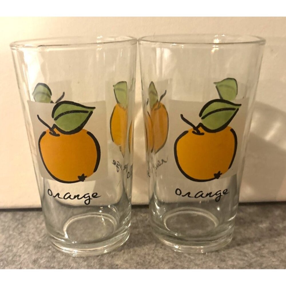 2 Vintage MCM Orange Juice Tumblers By Firna 12oz.  #3308